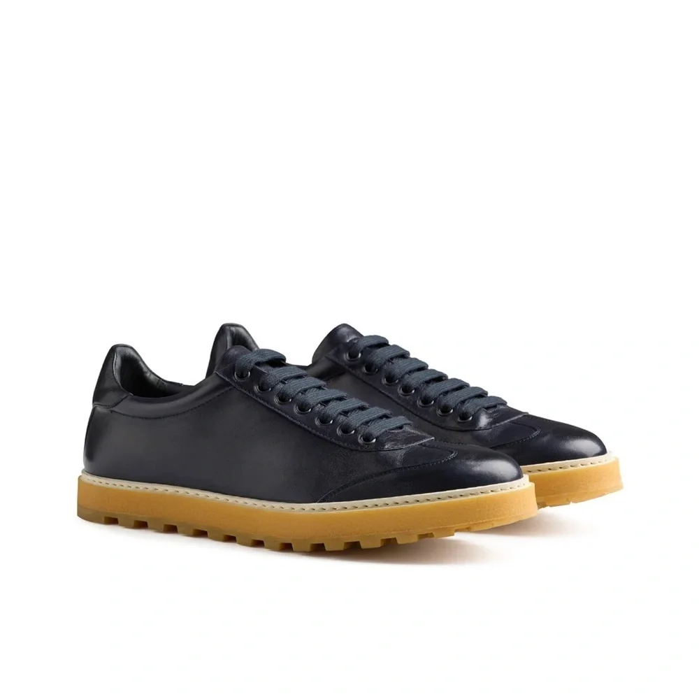 ISAIA Napoli Goat Leather Sneakers in Navy Blue Size 9 NWOT